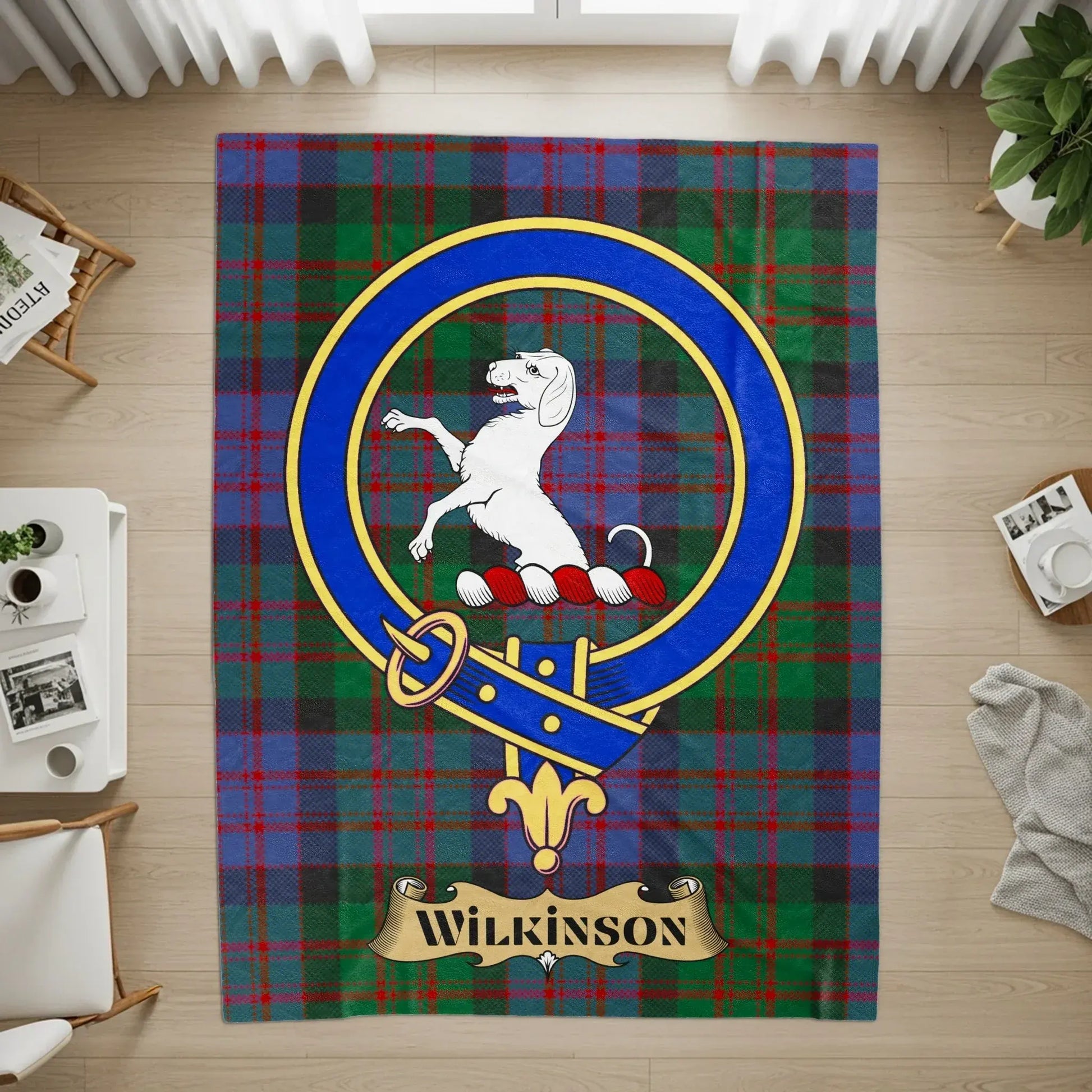 Scottish Clan Emblem Plaid Personalized Rug product type