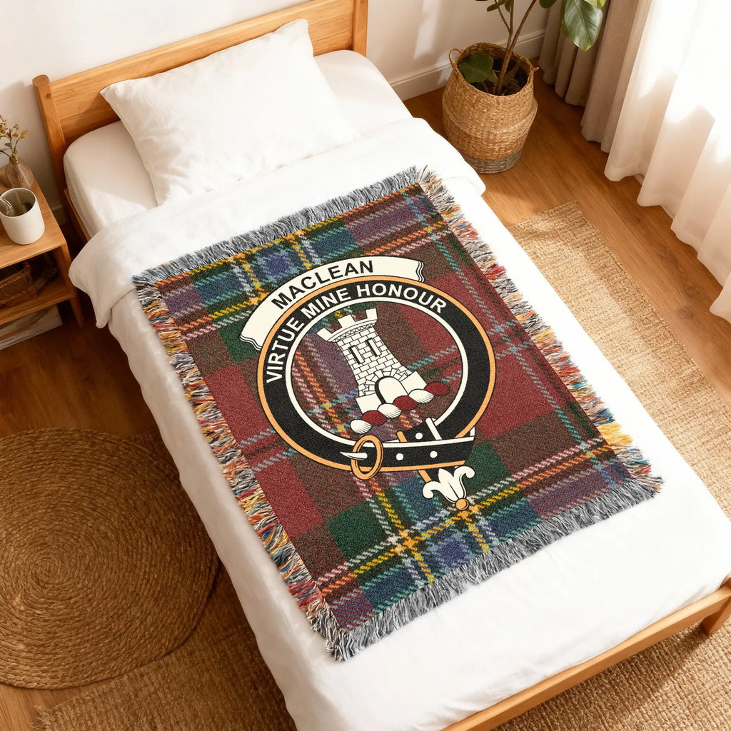 MacLean Virtue Mine Honour tartan woven blanket — 100% cotton with fringe edges