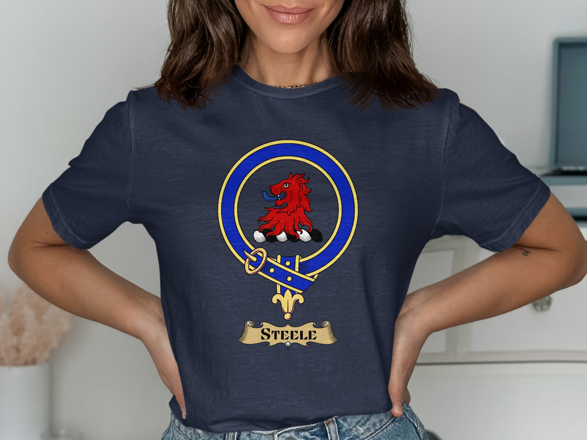 Steele Scottish clan crest design on Navy T-shirt