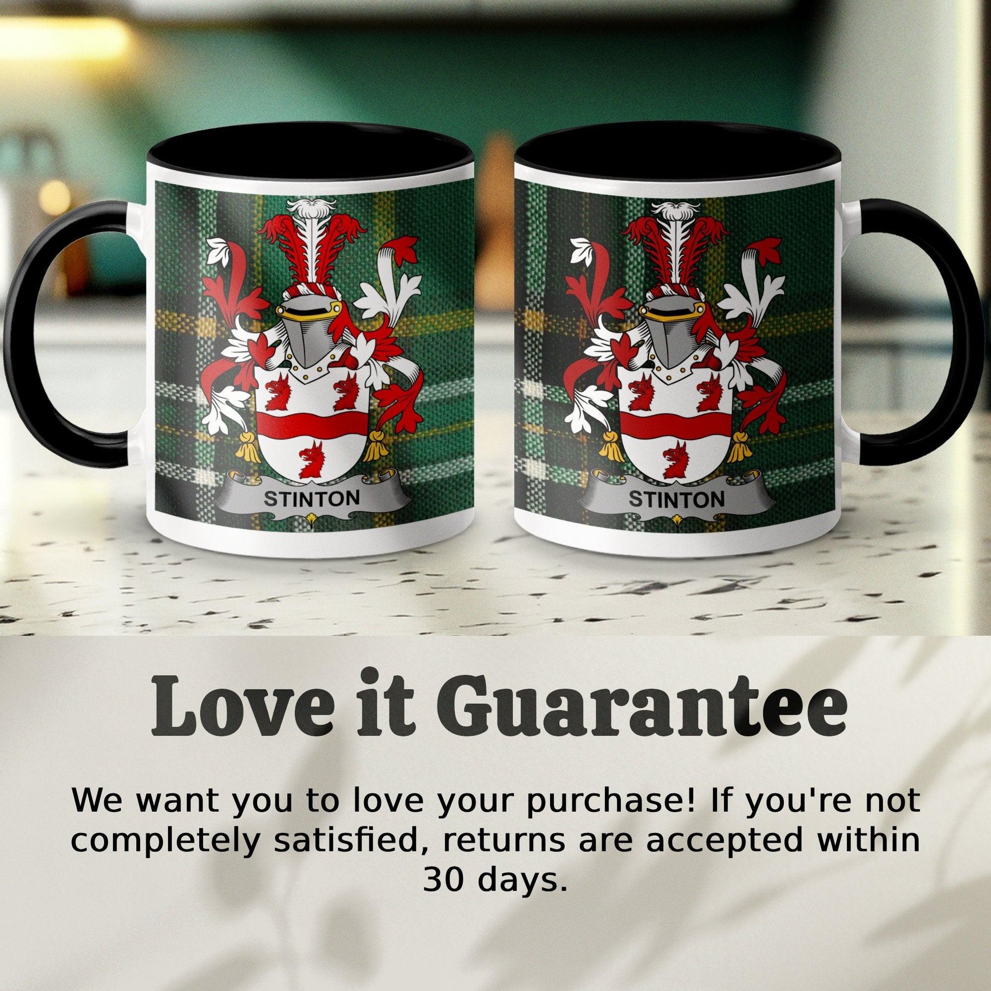 Heraldic Lion Crest Mugs, Stinton Family Coat of Arms, Ceramic Coffee Cups, Unique Ancestral Gifts, Set of 2