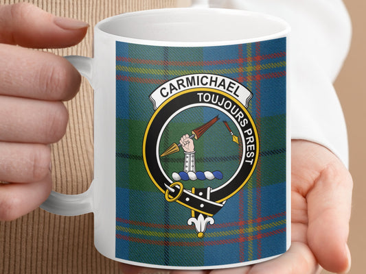 Clan Carmichael Scottish Tartan Crest Toujours Prest Mug - Living Stone Gifts