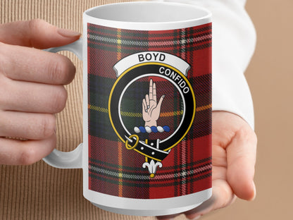 Unique Boyd Crest Red Tartan Clan Personalized Mug - Living Stone Gifts