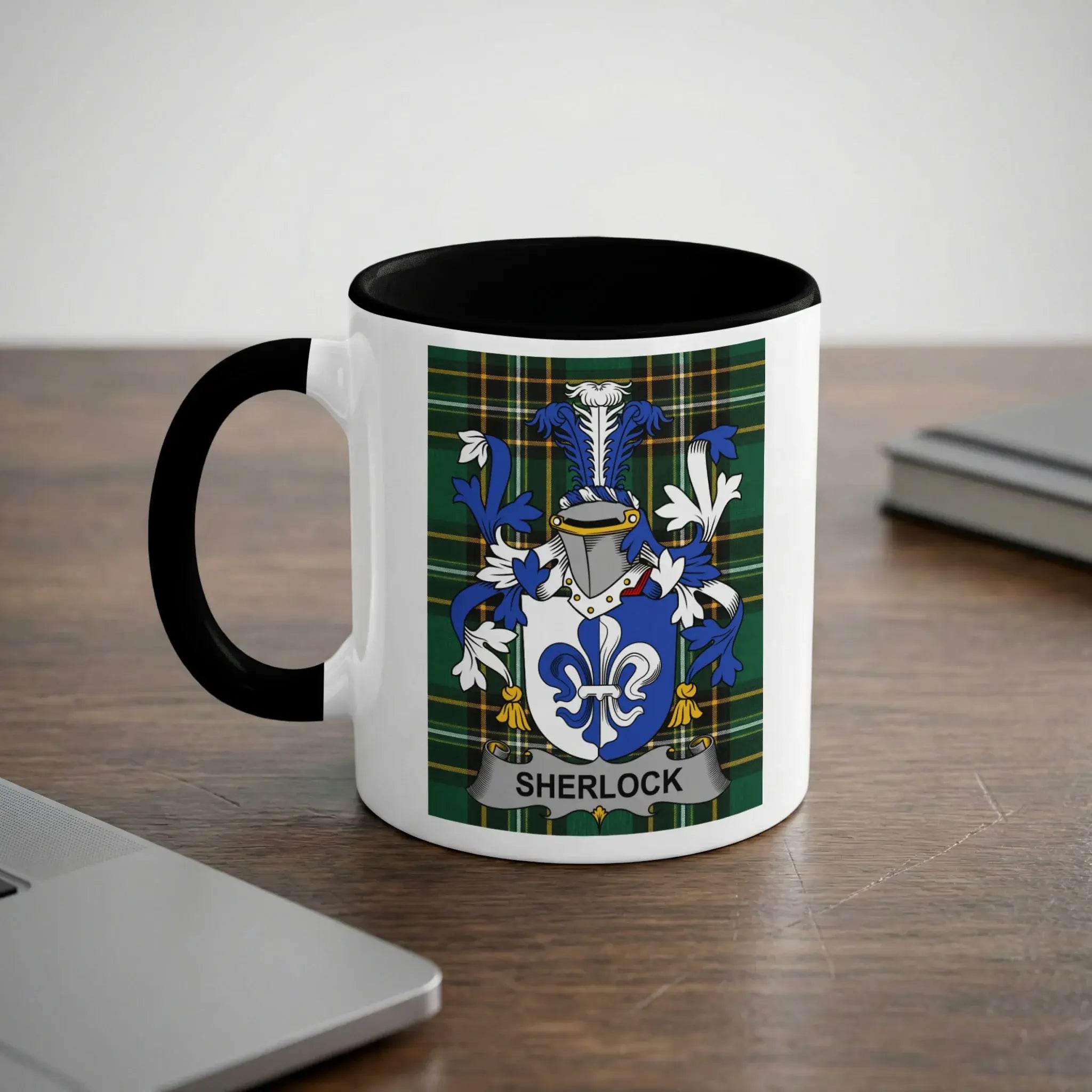Sherlock Irish heritage mug with black interior and family crest