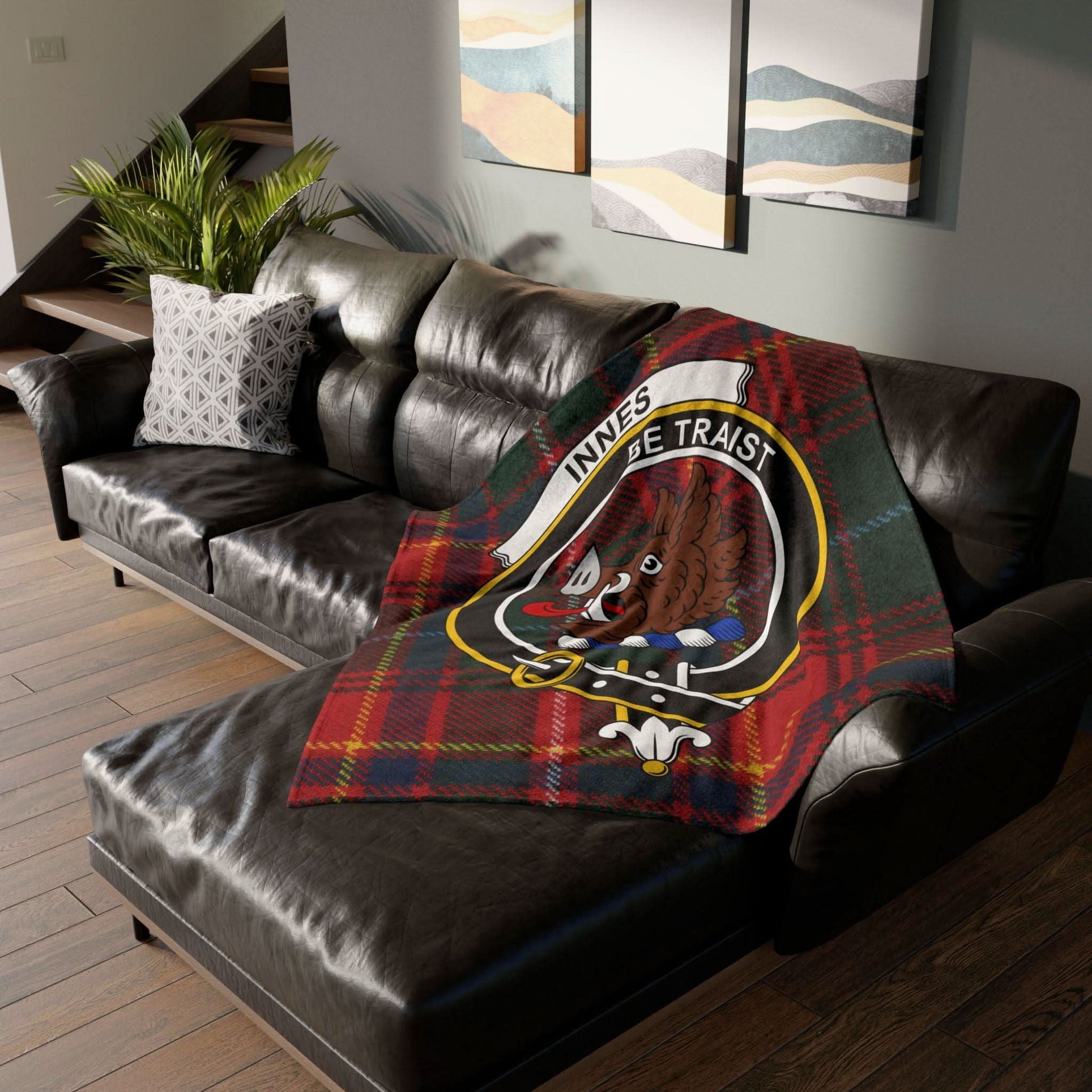 Innes Clan Tartan Blanket – Scottish Crest Throw, Soft & Cozy - Celtic Ancestry Gifts