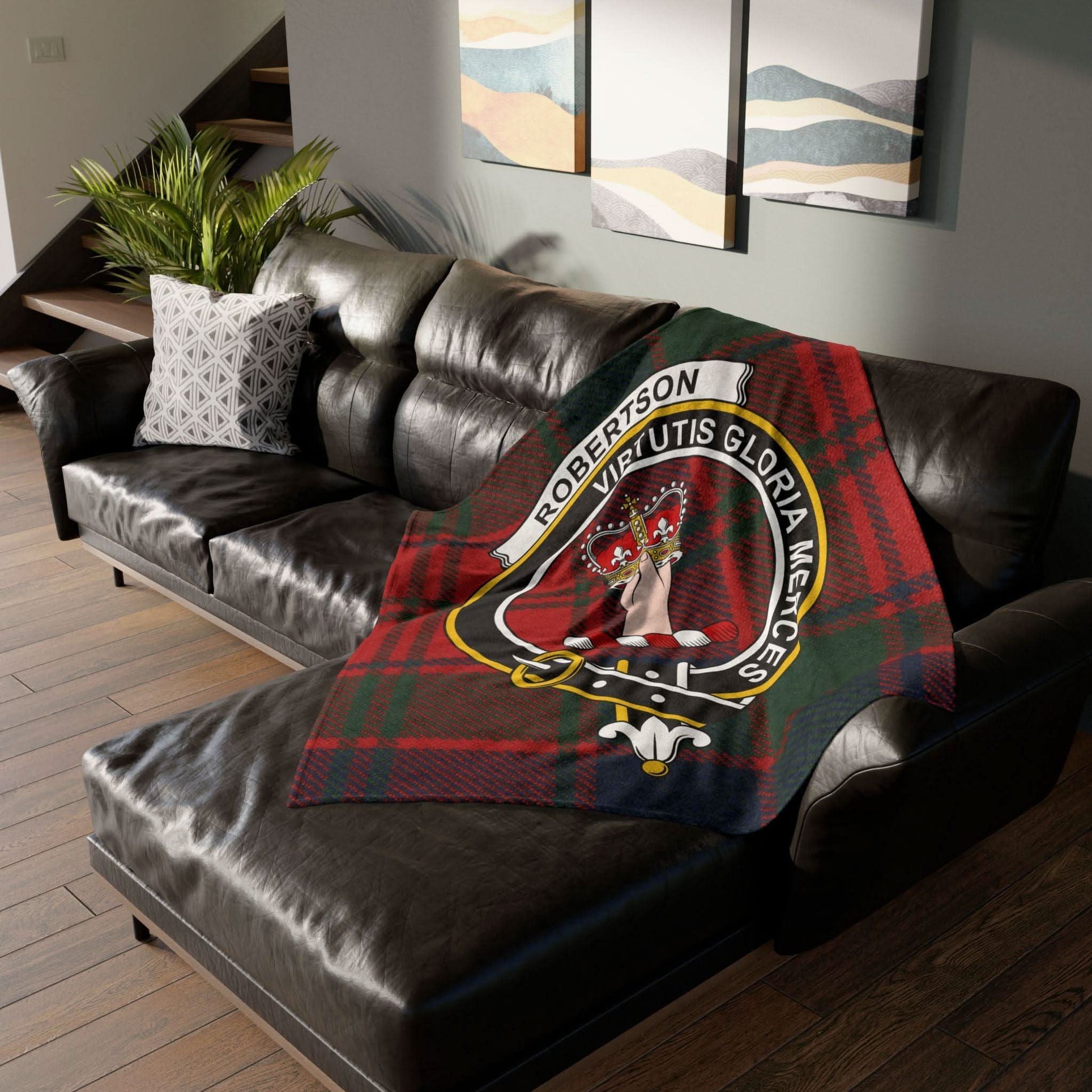 Robertson Clan Tartan Blanket – Scottish Crest Throw - Celtic Ancestry Gifts