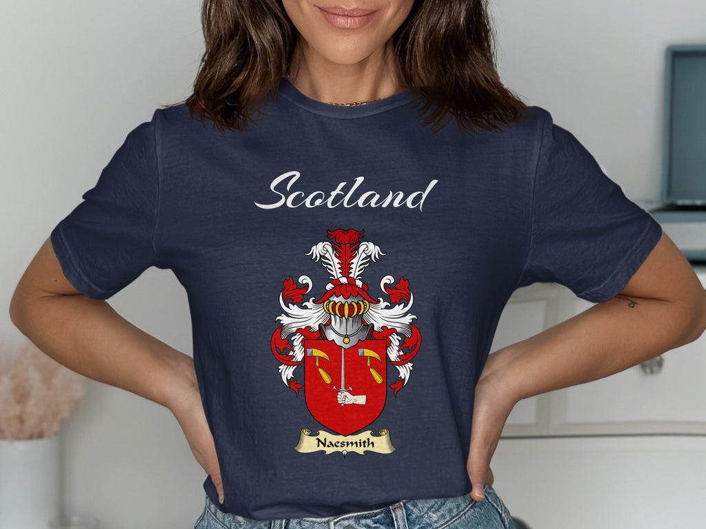 Naesmith Scottish family shield design on Navy T-shirt