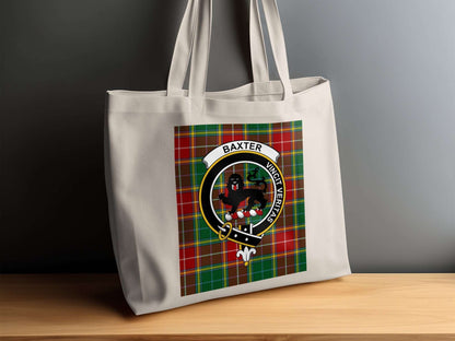 Baxter Scottish Clan Crested Tartan Background Tote Bag - Living Stone Gifts