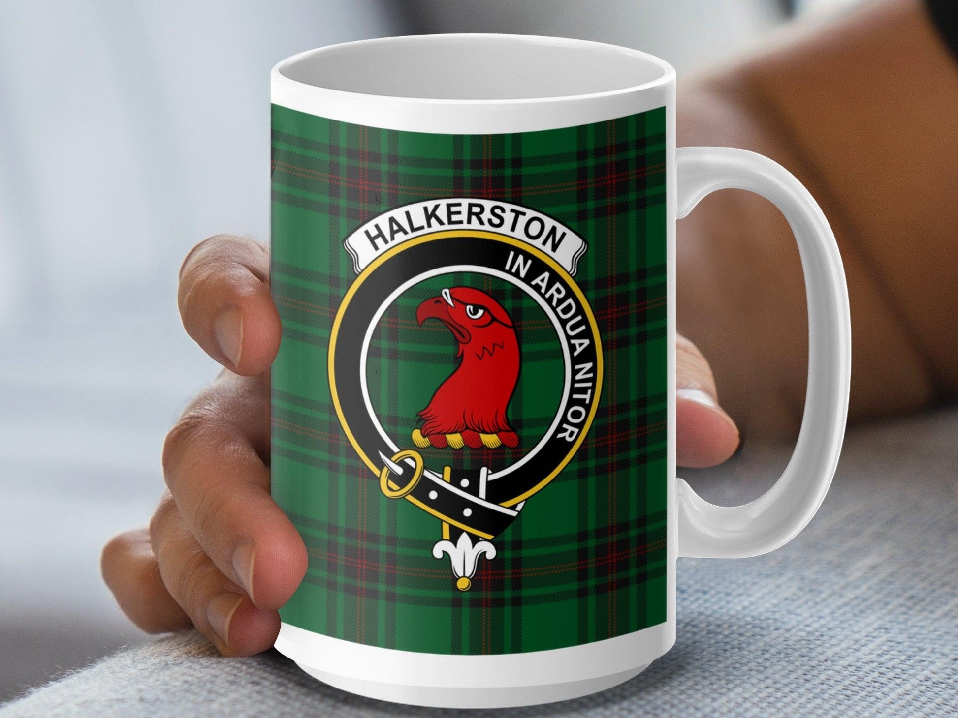 Halkerston In Ardua Nitor Scottish Clan Plaid Crest Mug - Living Stone Gifts