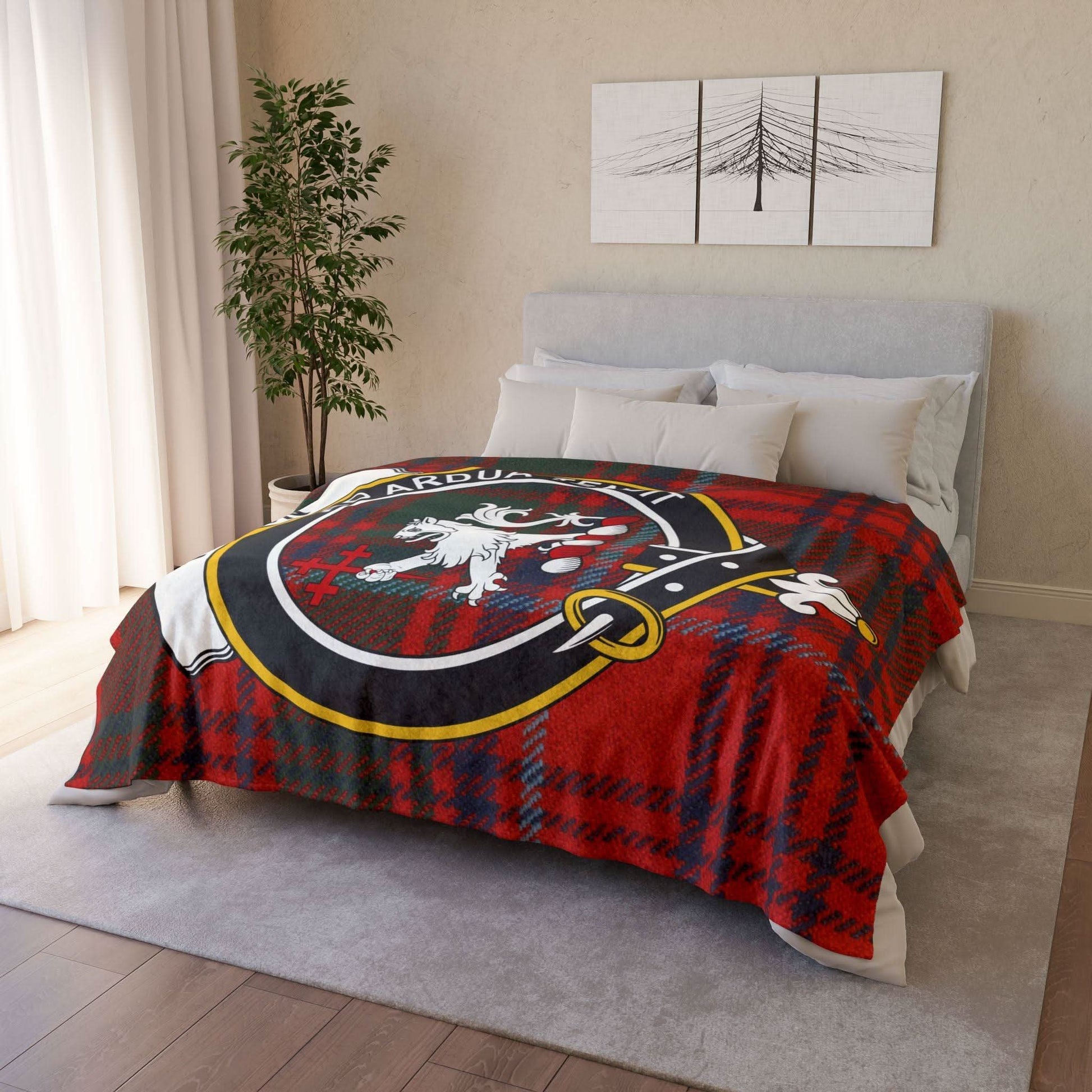 Heron Clan Tartan Blanket – Scottish Crest Throw, Soft & Cozy - Celtic Ancestry Gifts