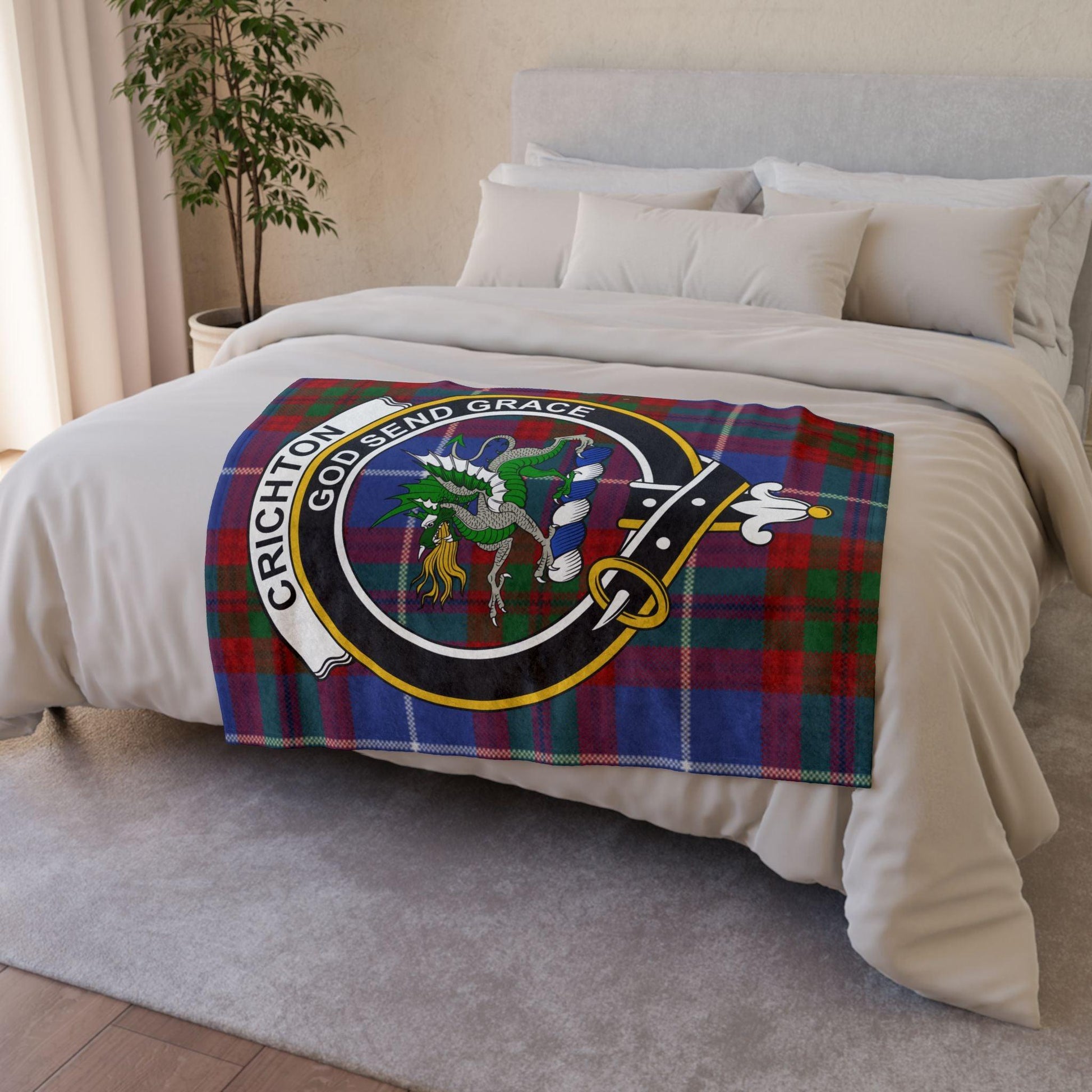 Crichton Clan Crest Scottish Tartan Blanket - Celtic Ancestry Gifts
