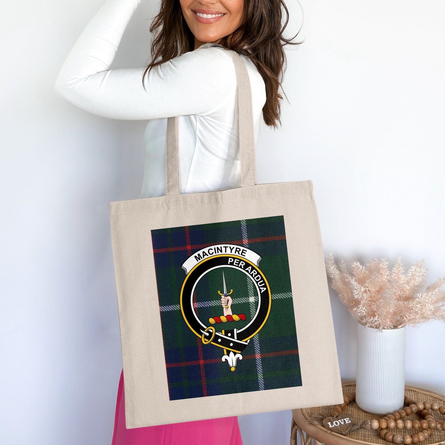 Macintyre Per Ardua Scottish Crest Tartan Tote Bag - Living Stone Gifts