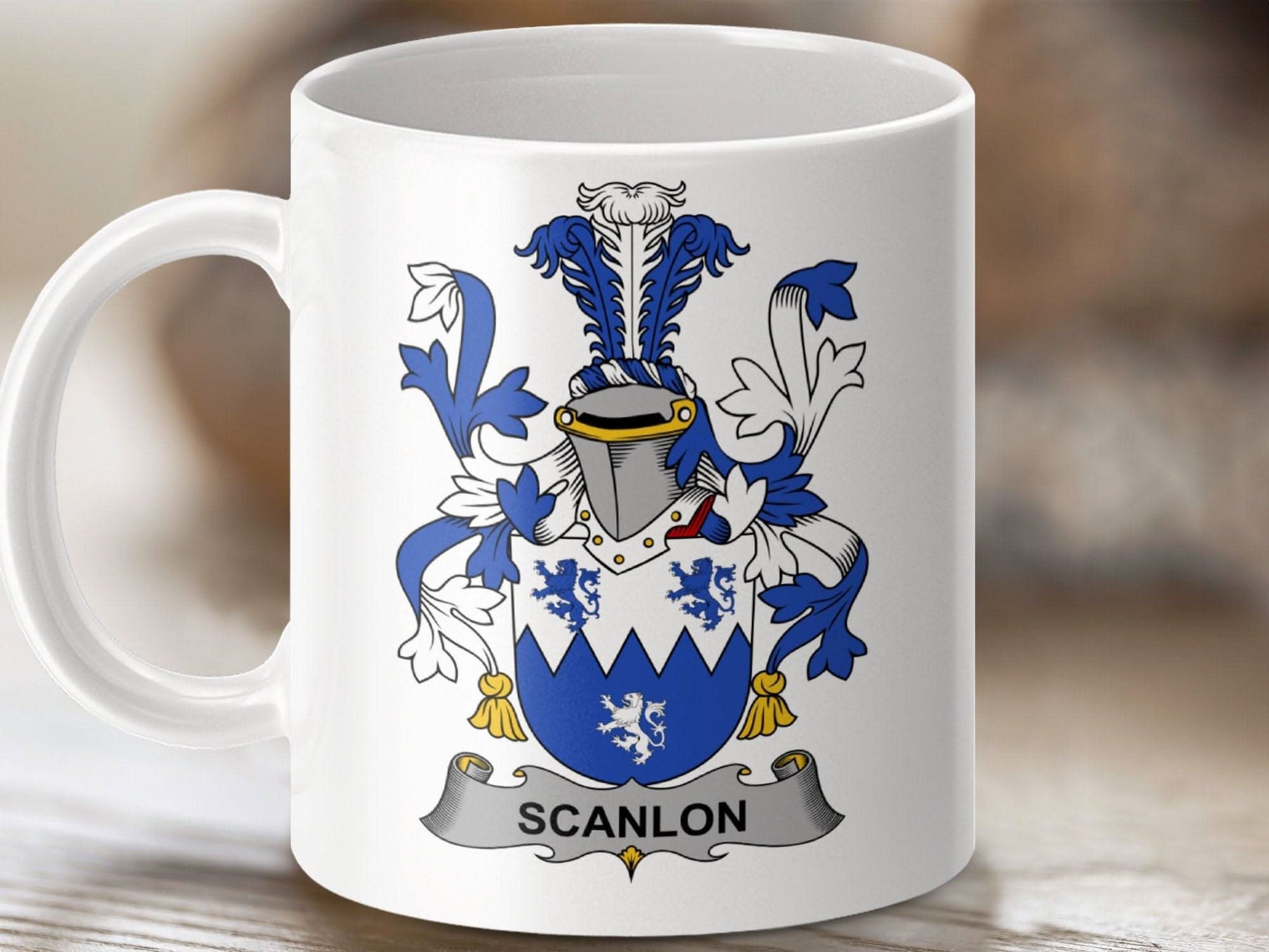 Scanlon Family Coat of Arms Crest Mug - Celtic Ancestry Gifts