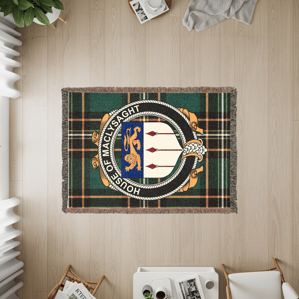 MacLysaght Irish heritage woven throw with family crest emblem