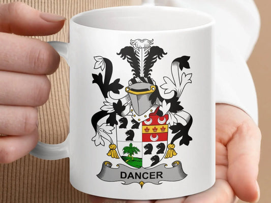 Dancer Surname Irish Family Crest Mug - Celtic Ancestry Gifts