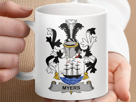 Myers Family Crest Coat of Arms Mug - Celtic Ancestry Gifts