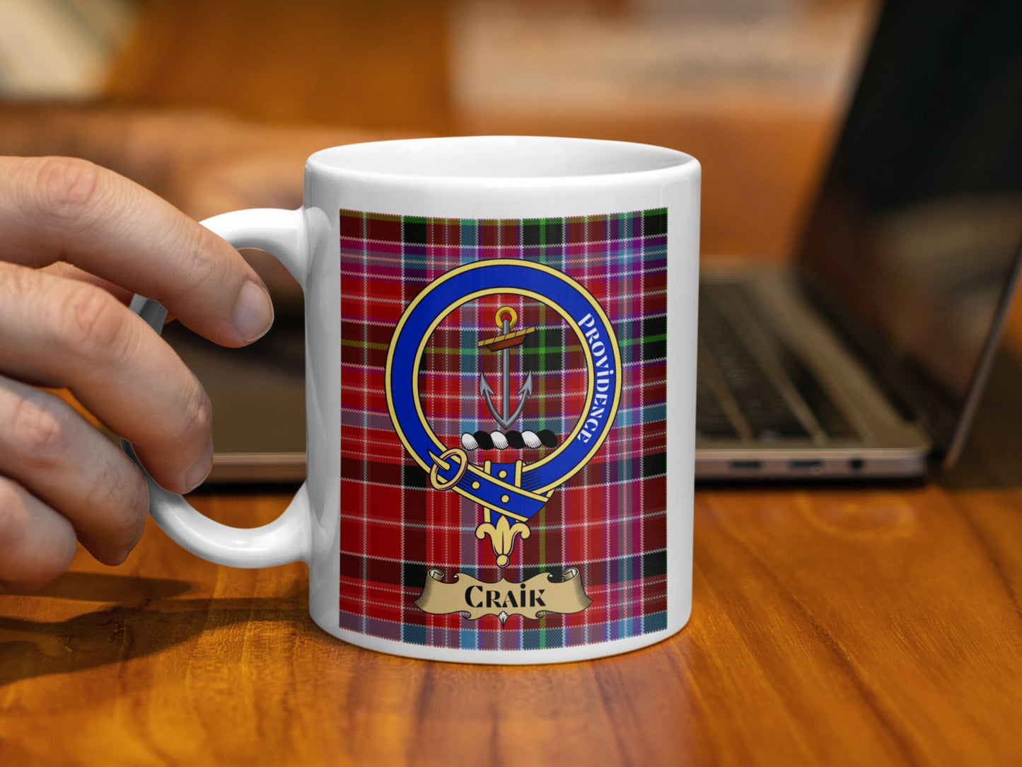 Craik Clan Crest Tartan Background Ceramic Mug - Living Stone Gifts