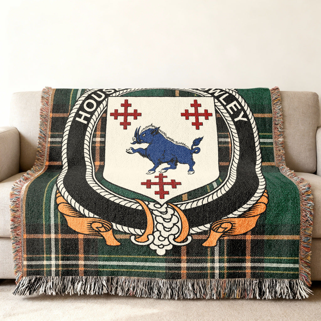 House of O'Crowley woven blanket displayed on a sofa