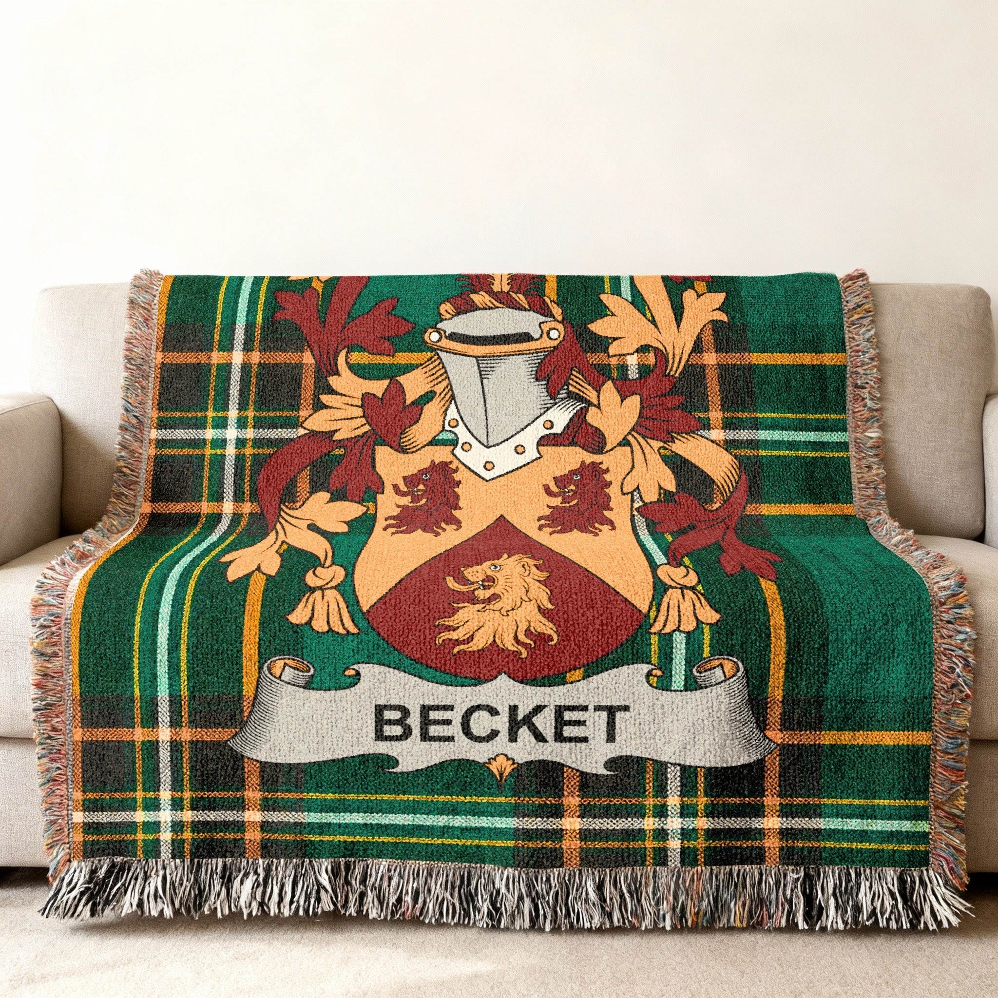 Becket Family Crest Green Tartan Plaid Throw product type