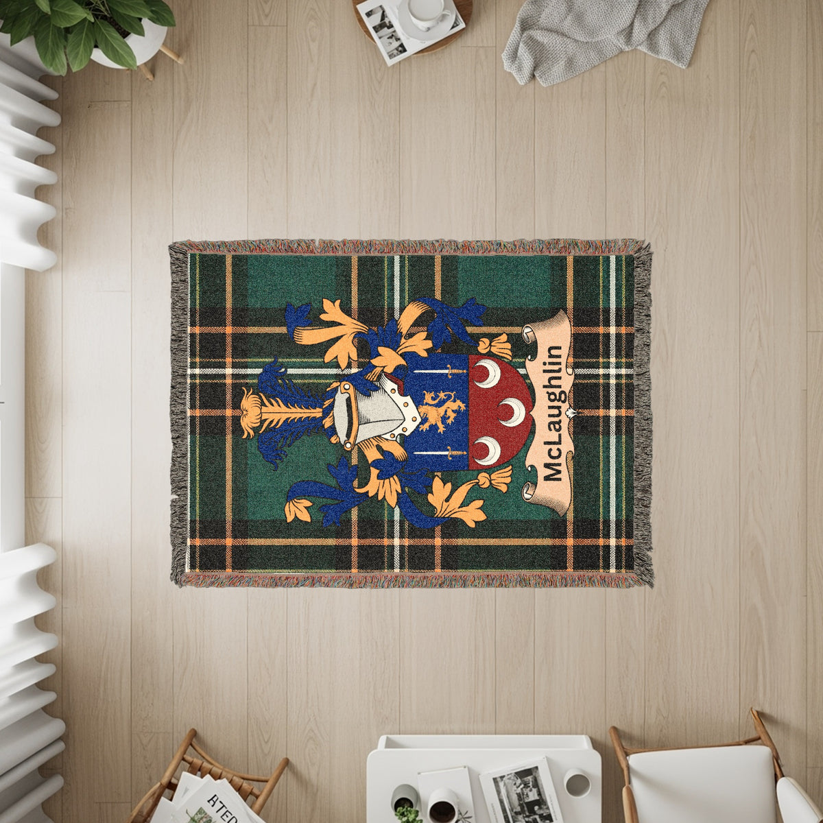 McLaughlin Irish ancestry gift blanket with surname crest design