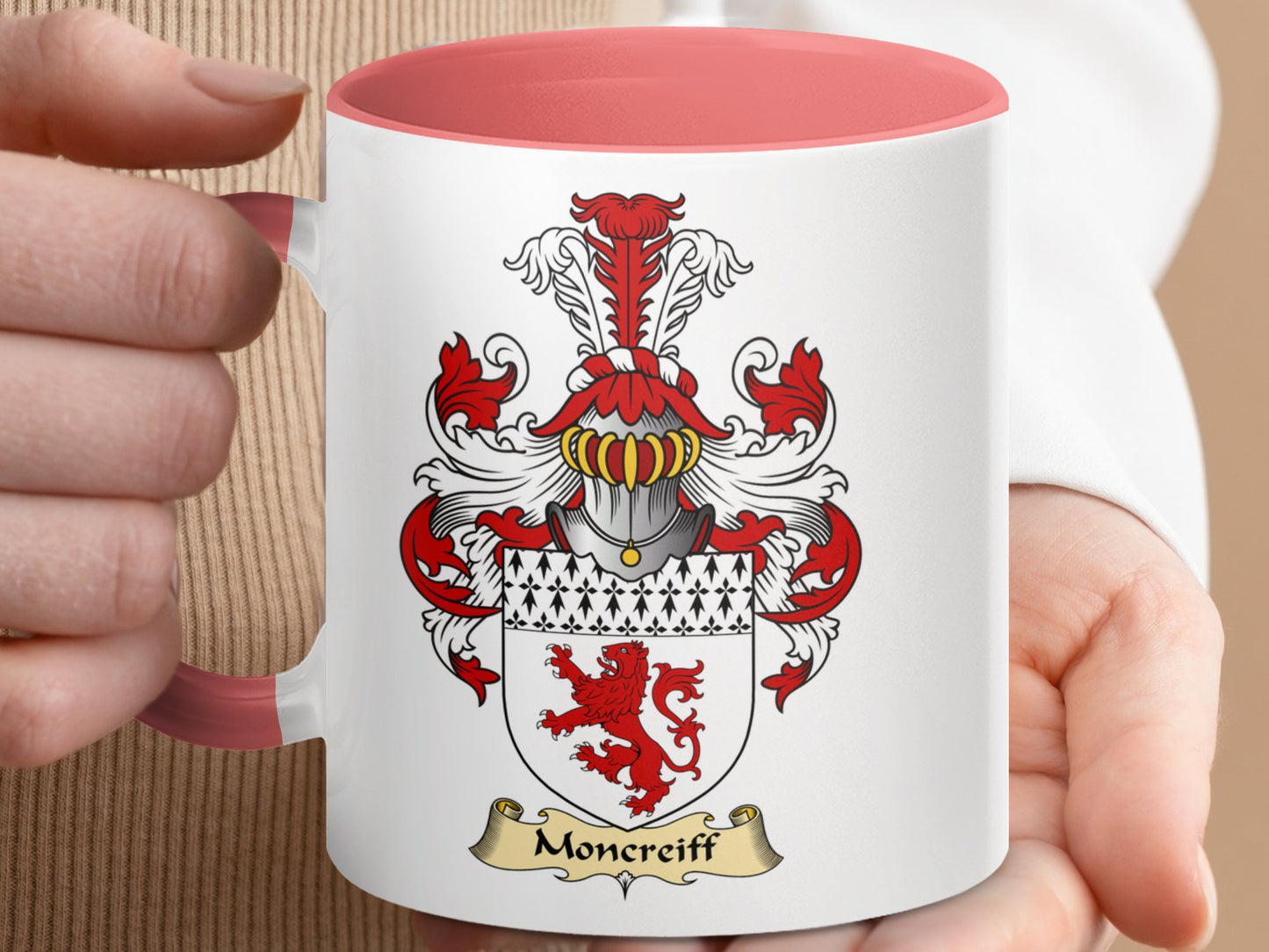 Moncreiff Family Crest Red Lion Heraldic Accent Mug - Living Stone Gifts