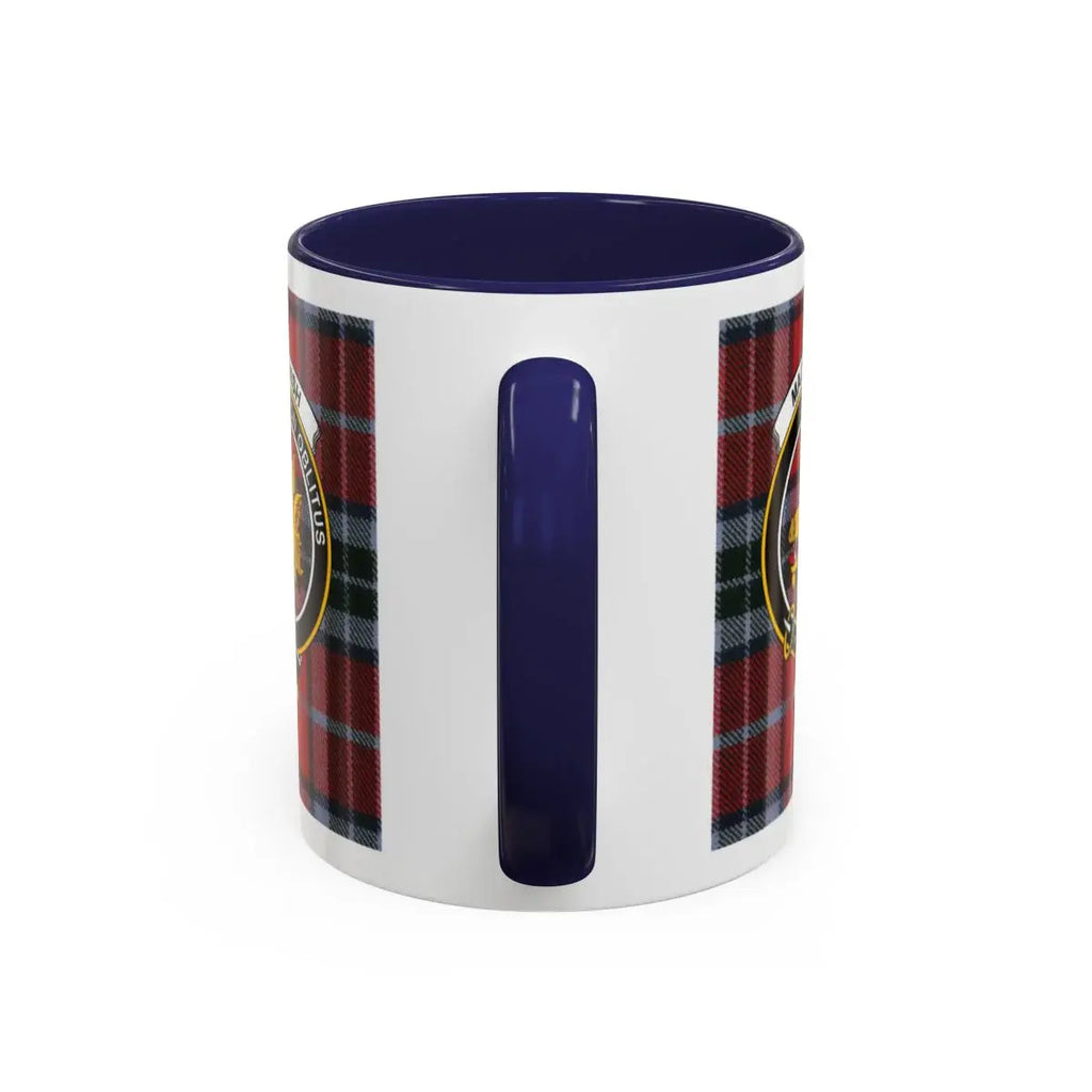 Clan MacTavish Scottish tartan mug — 15oz navy accent handle with Non Oblitus boar and plaid wrap
