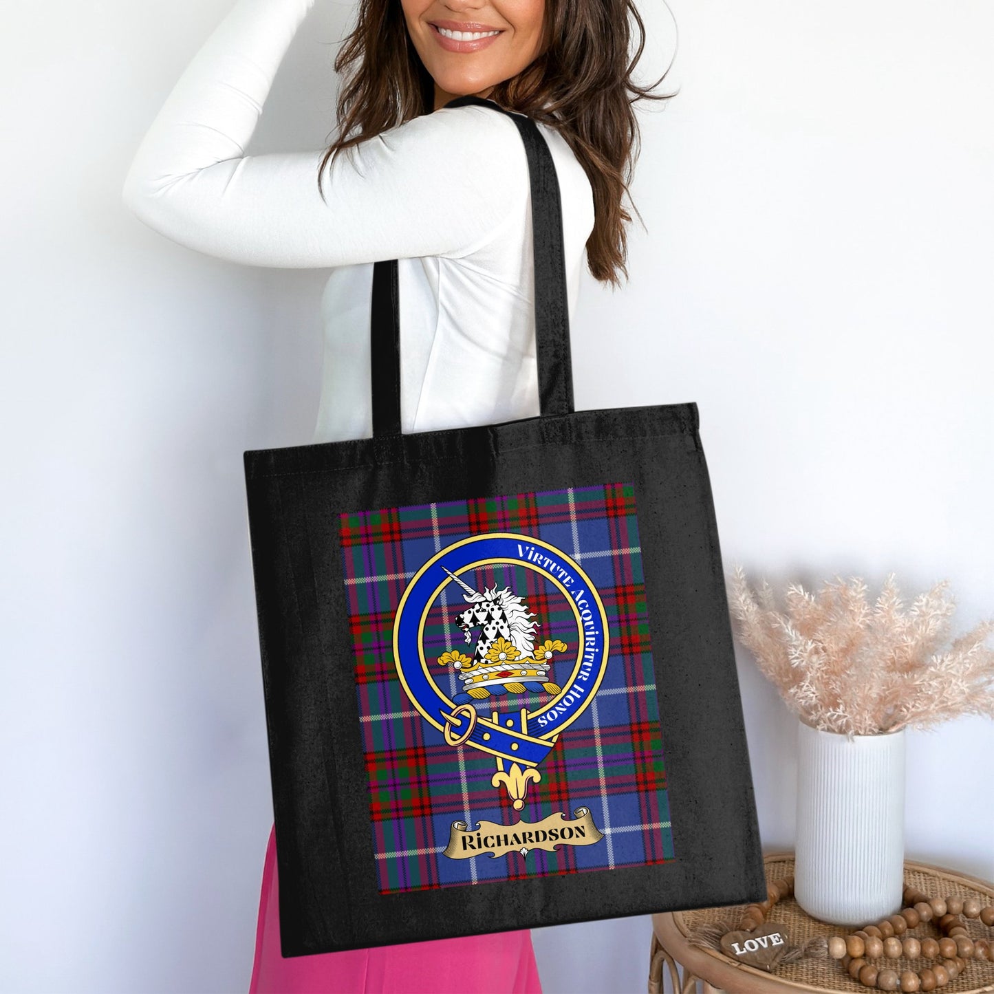 Scottish Clan Crest Richardson Tartan Tote Bag - Living Stone Gifts