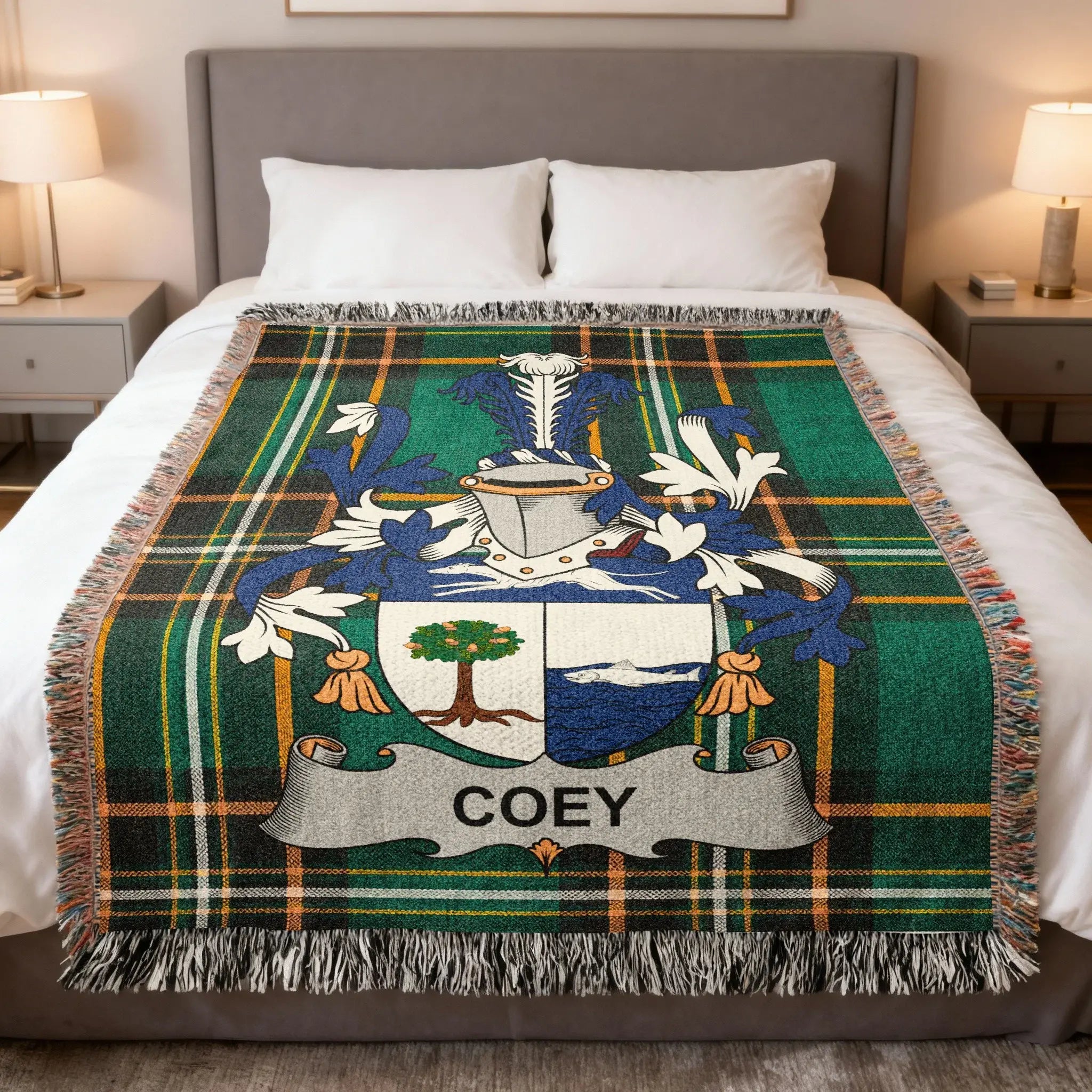 Coey Crest Plaid Tartan Fringed Blanket product type