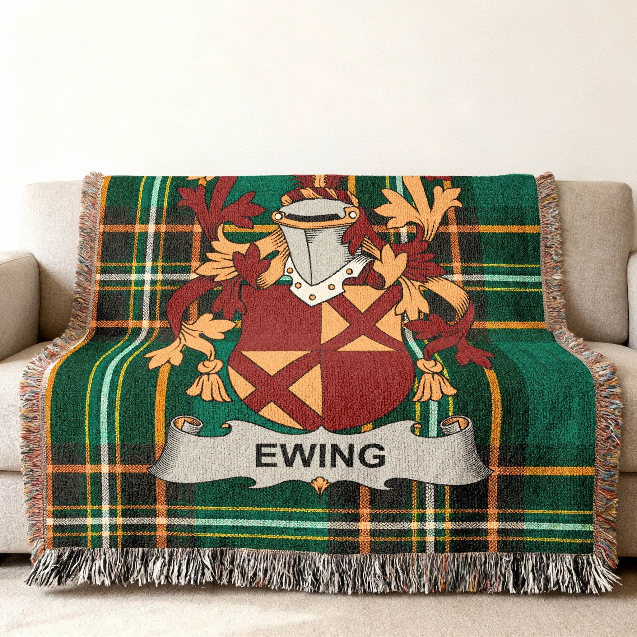 Ewing Family Clan Crest Green Plaid Sofa Throw product type