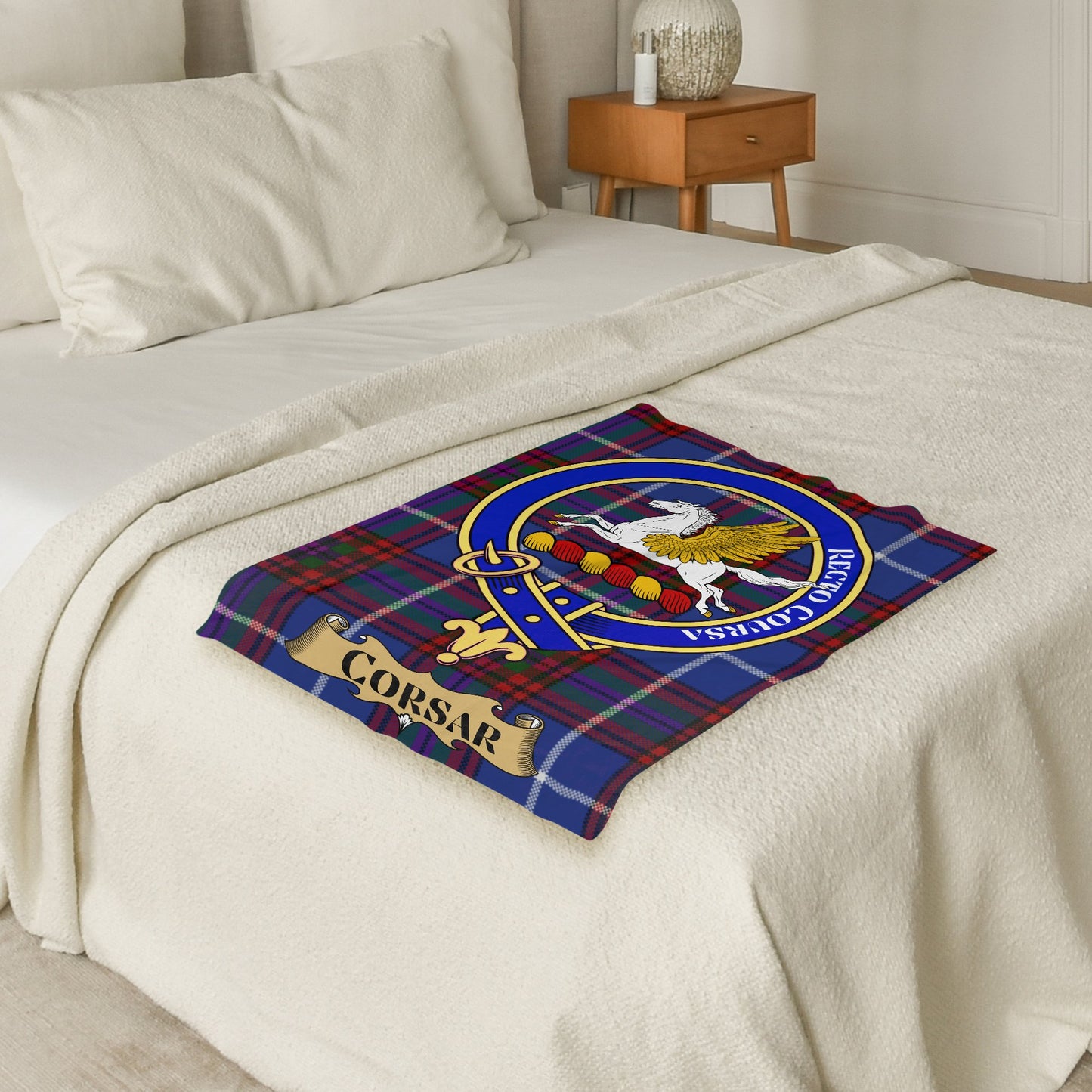 Scottish Clan Corsar Crest Tartan Throw Blanket - Living Stone Gifts