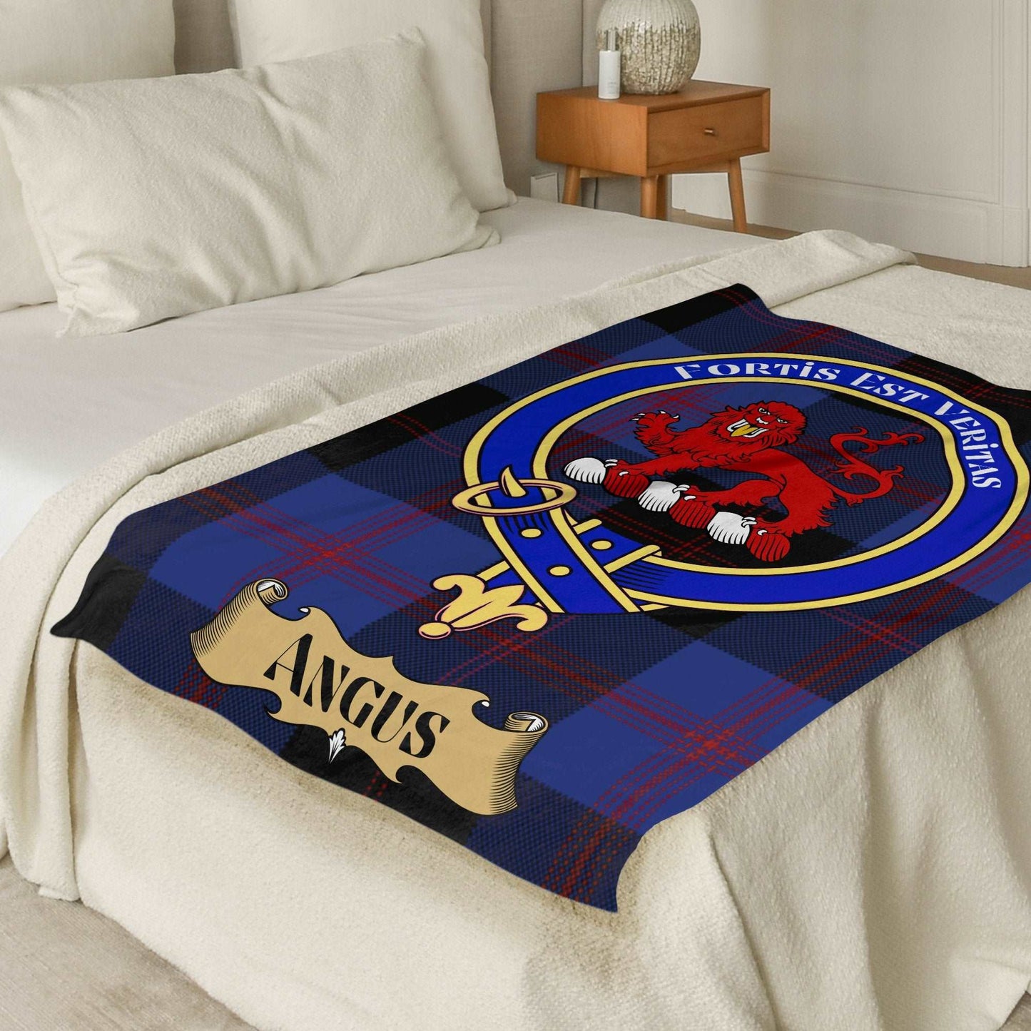 Angus Scottish Tartan Crest Throw Blanket - Living Stone Gifts