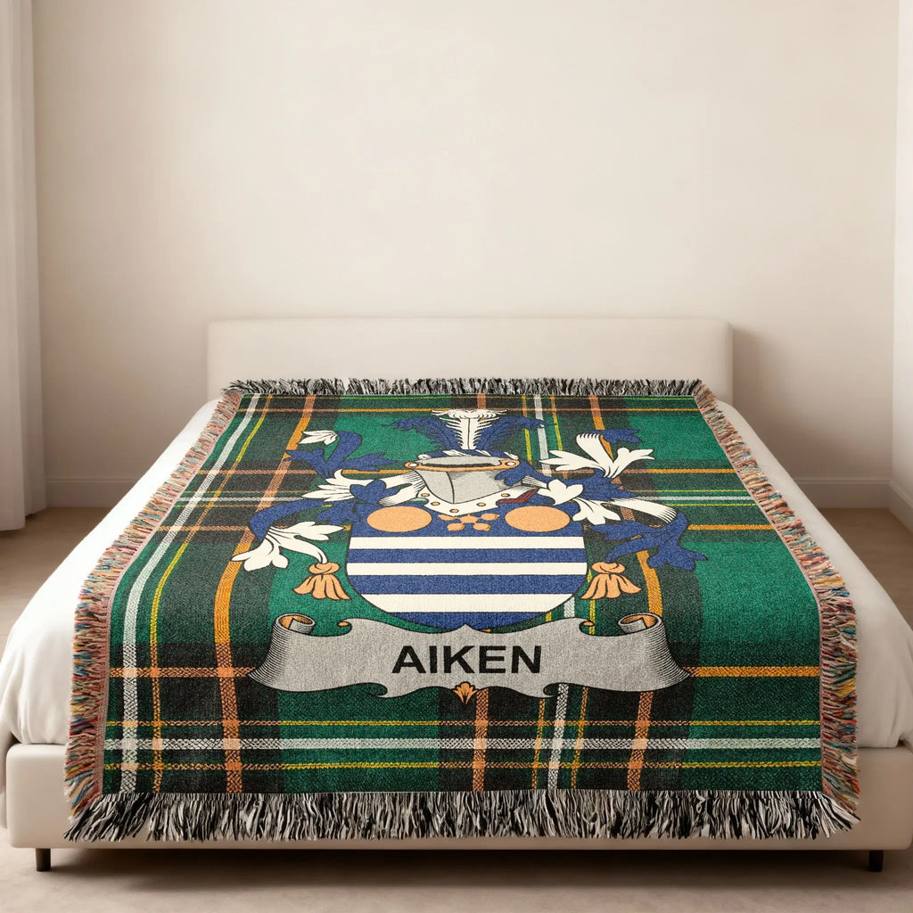 Aiken Family Crest Green Plaid Custom Blanket Throw product type
