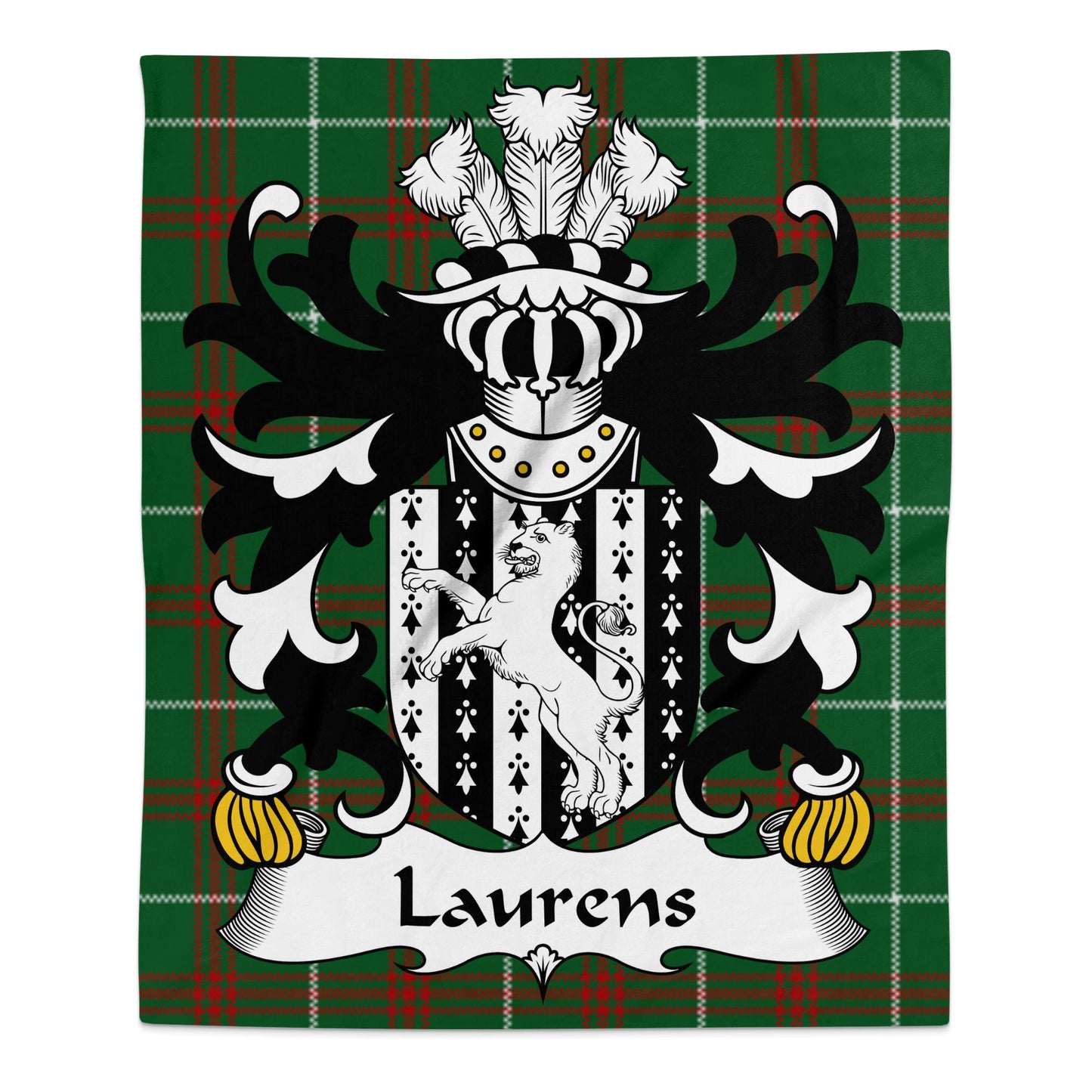 Laurens Welsh Surname Coat of Arms Tartan Background Blanket - Living Stone Gifts