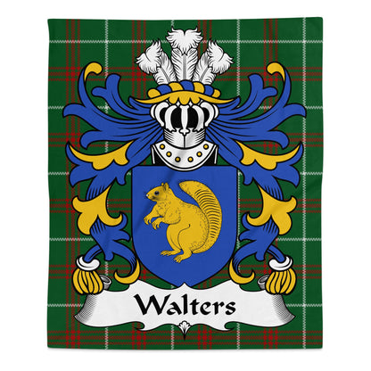 Walters Welsh Surname Coat of Arms on Tartan Background Blanket - Living Stone Gifts