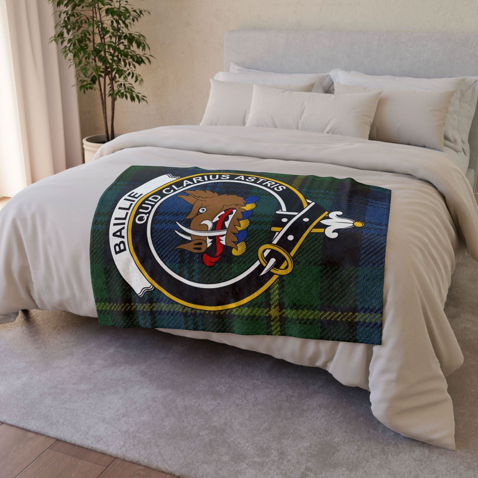 Baillie Clan Crest Scottish Tartan Blanket - Celtic Ancestry Gifts