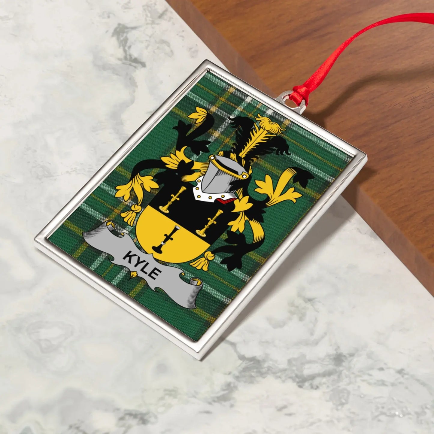 Personalized Family Crest Plaid Pattern Rectangle Ornament