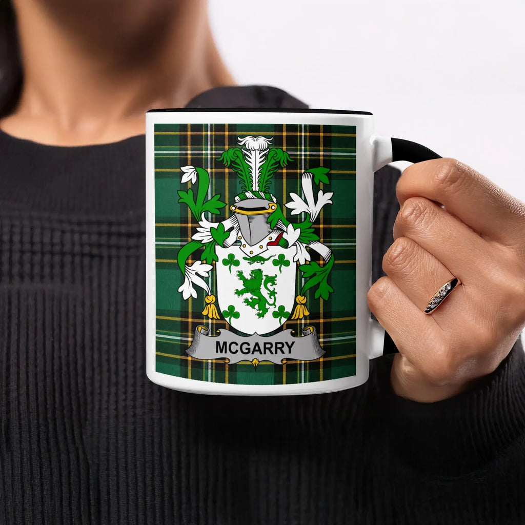 McGarry Irish heritage mug with black handle and interior