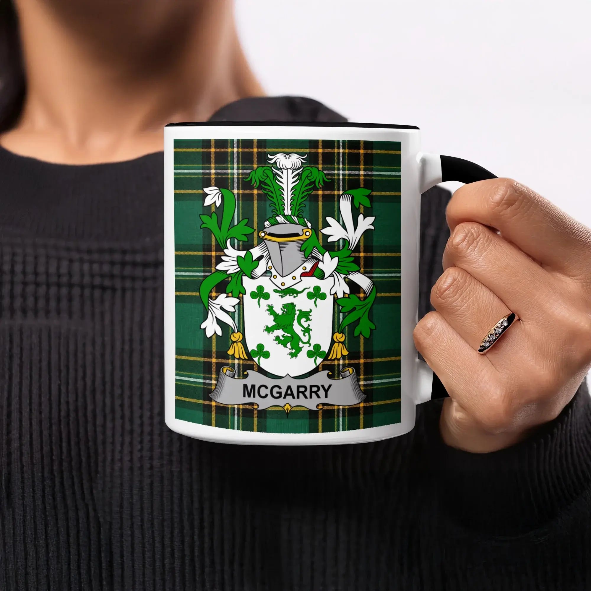 McGarry Irish heritage mug with black handle and interior