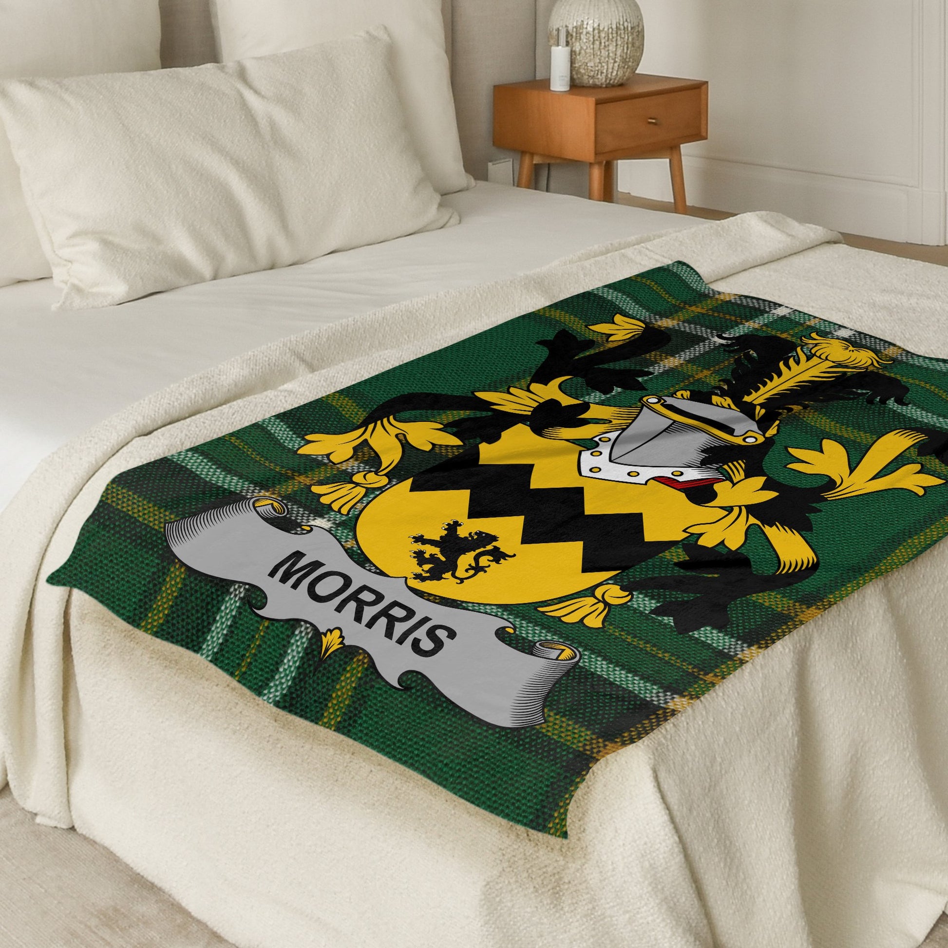 Morris Irish Surname on National Tartan Blanket - Living Stone Gifts