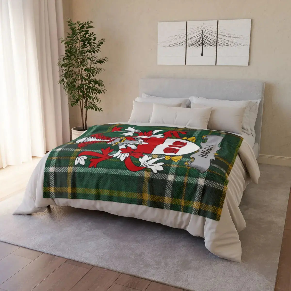 Festive Cartoon Character on Green Plaid Blanket product
