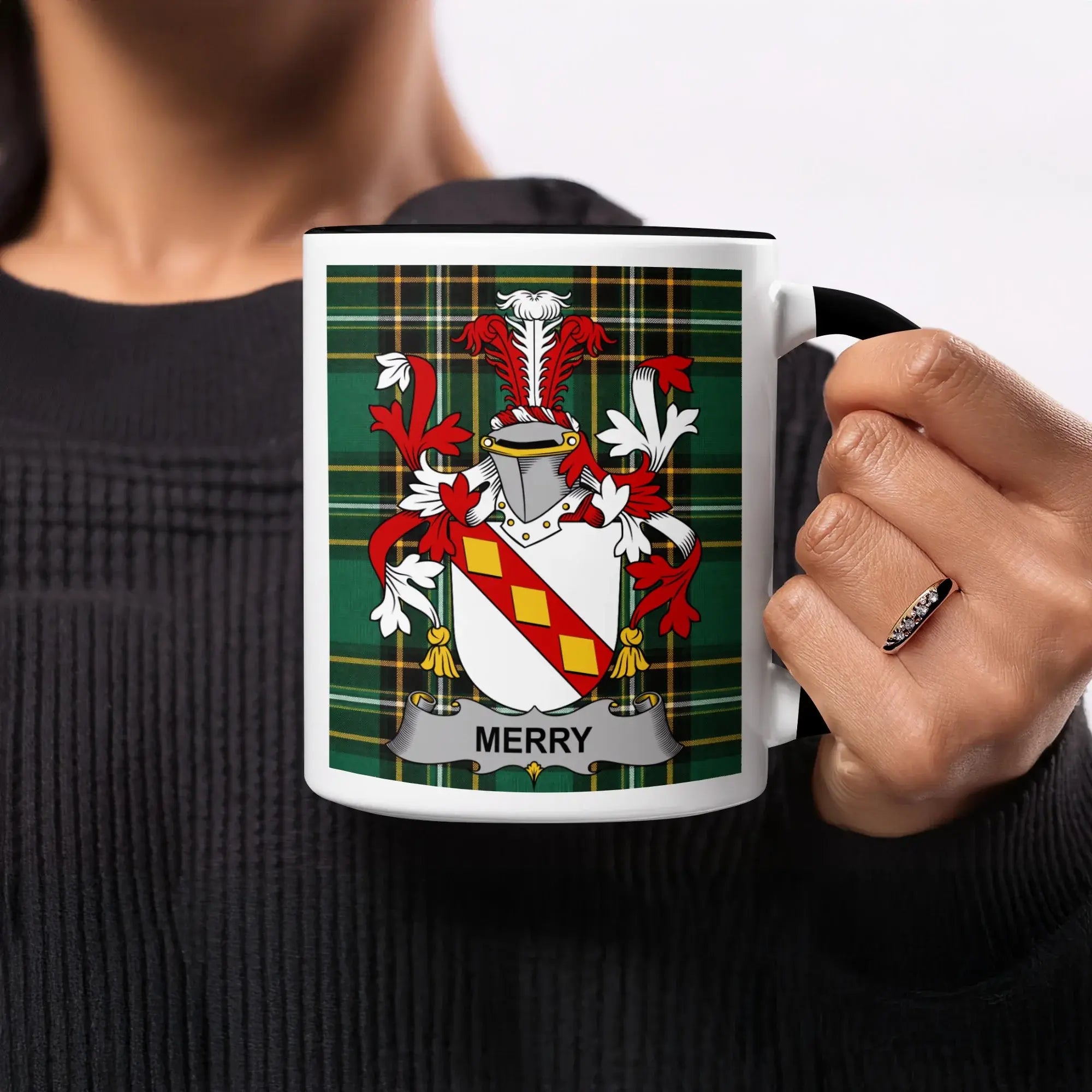 Merry Irish heritage mug with black handle and interior