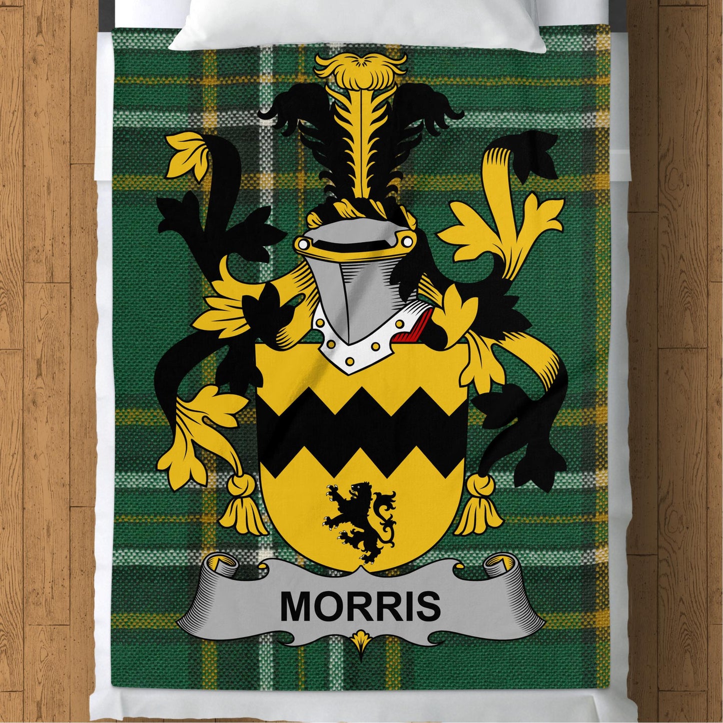 Morris Irish Surname on National Tartan Blanket - Living Stone Gifts