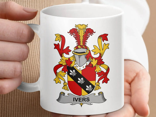 Ivers Irish Surname Coat of Arms Heraldry Family Crest Mug - Celtic Ancestry Gifts