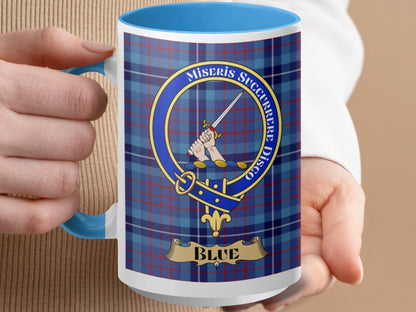 Miseris Succurrere Disco Blue Tartan Design Mug - Living Stone Gifts