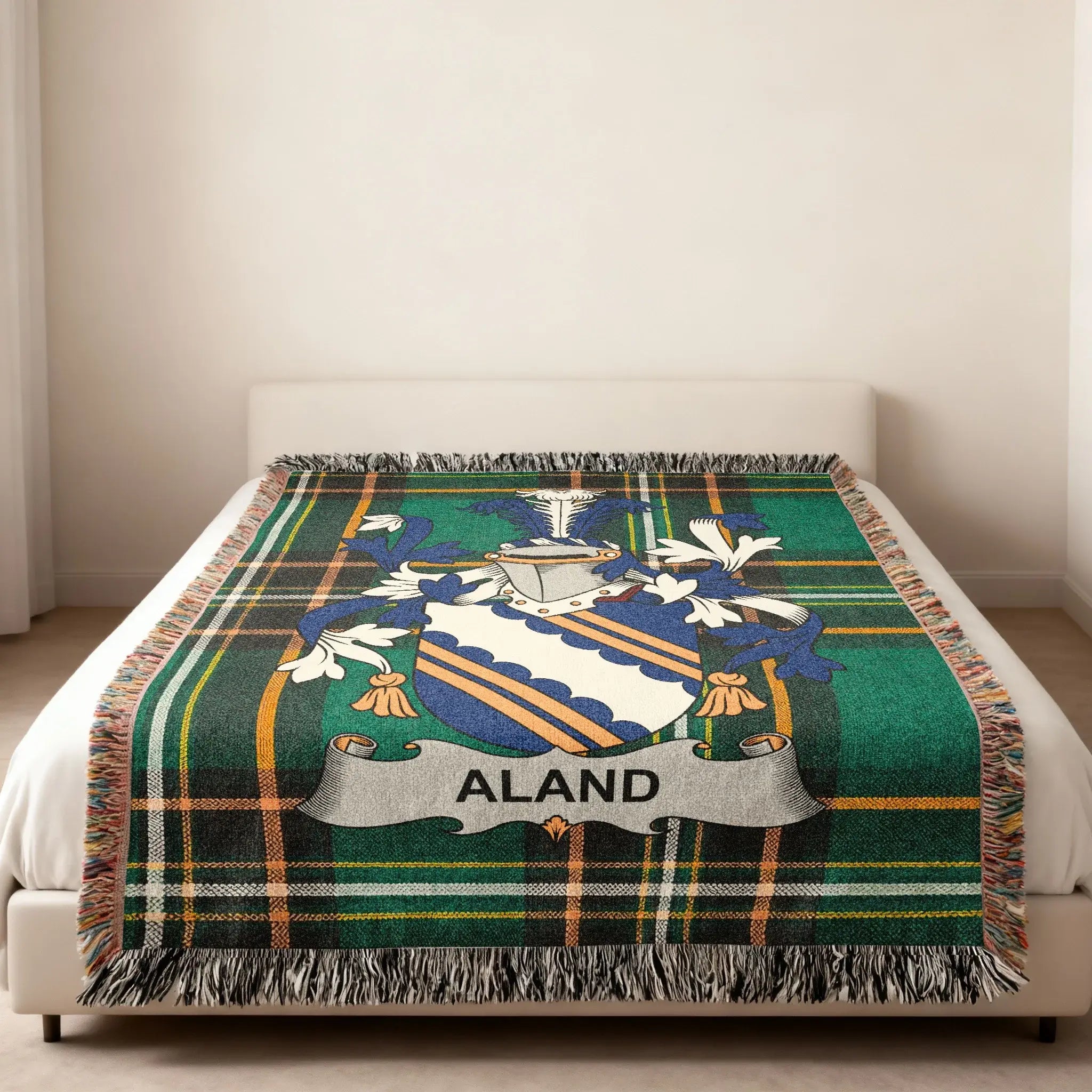 Aland Family Crest Plaid Pattern Woven Throw Blanket product type