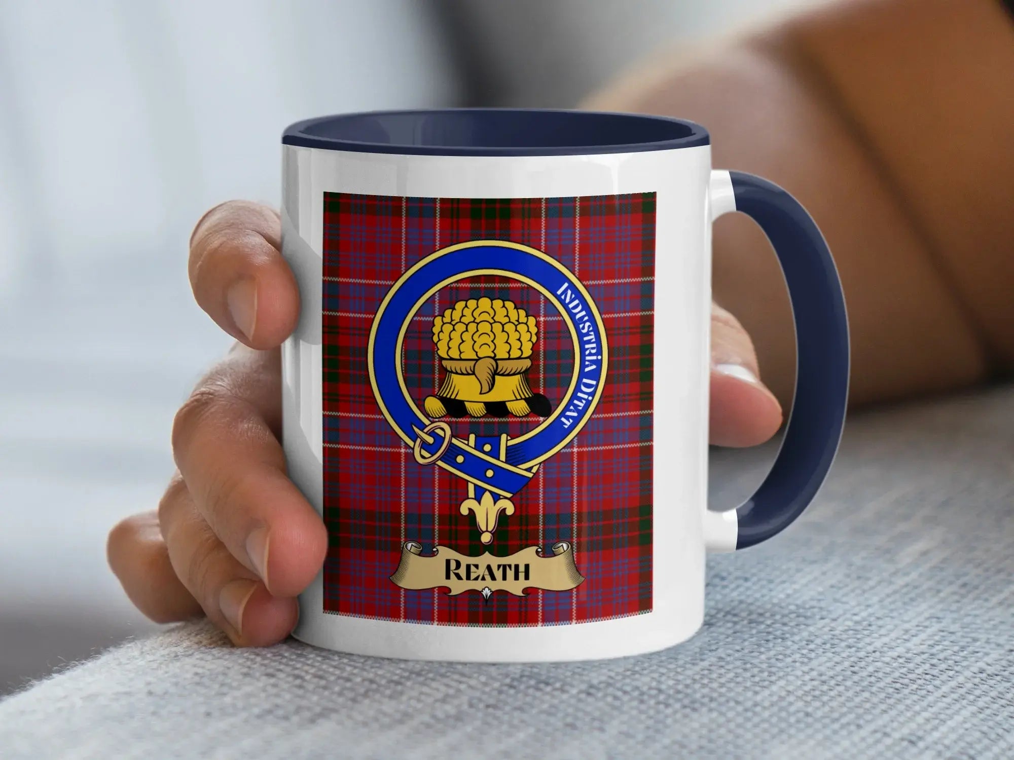 Reath Clan Crest Tartan Background Ceramic Mug