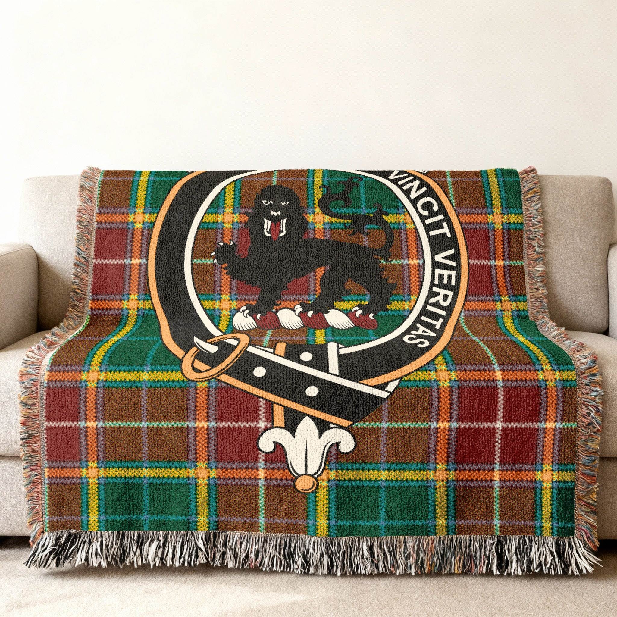 Clan Crest and Tartan Design Blanket for Home Decor