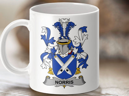 Norris Family Crest Coat of Arms Emblem mug - Celtic Ancestry Gifts