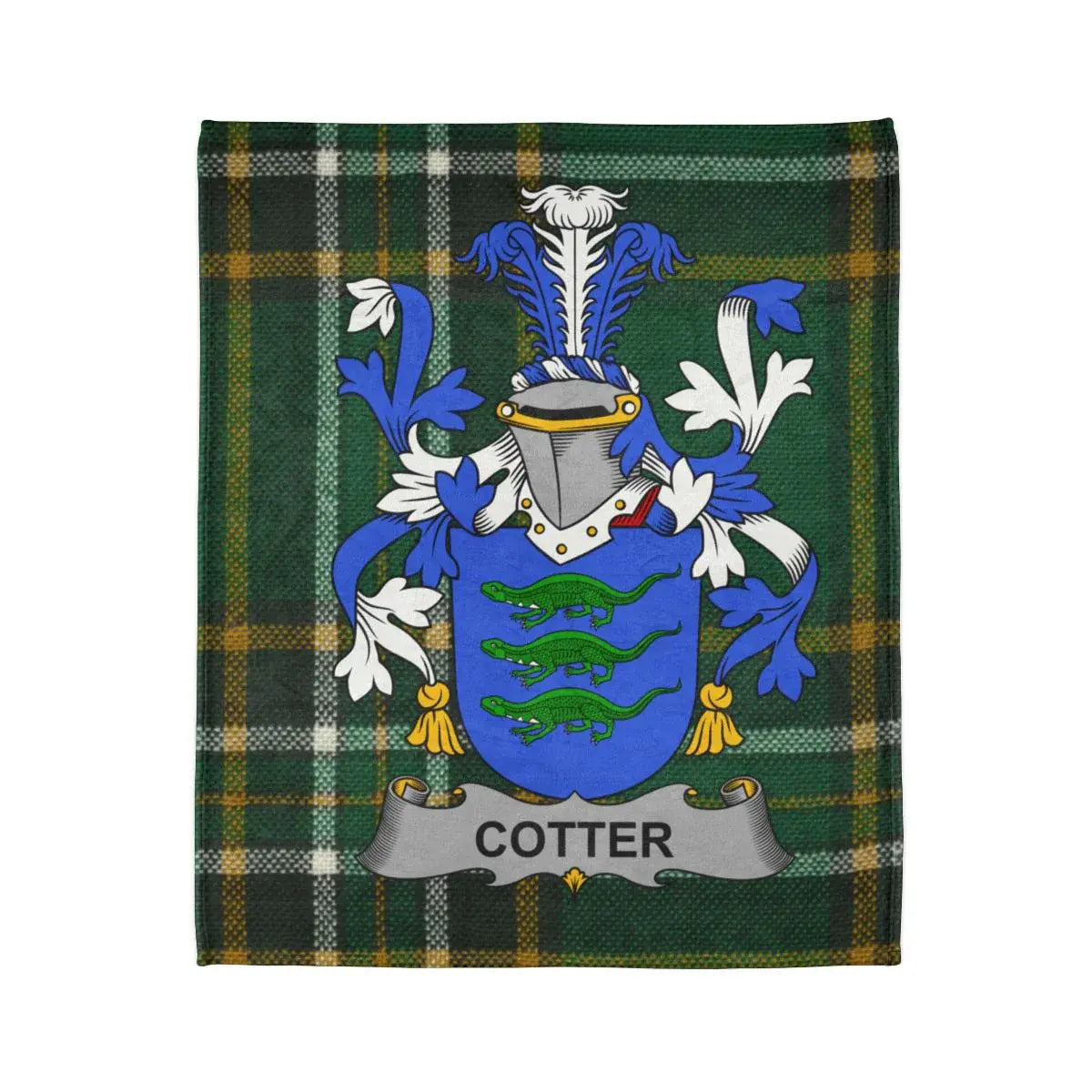 Cotter Family Crest Blanket with Green Tartan product
