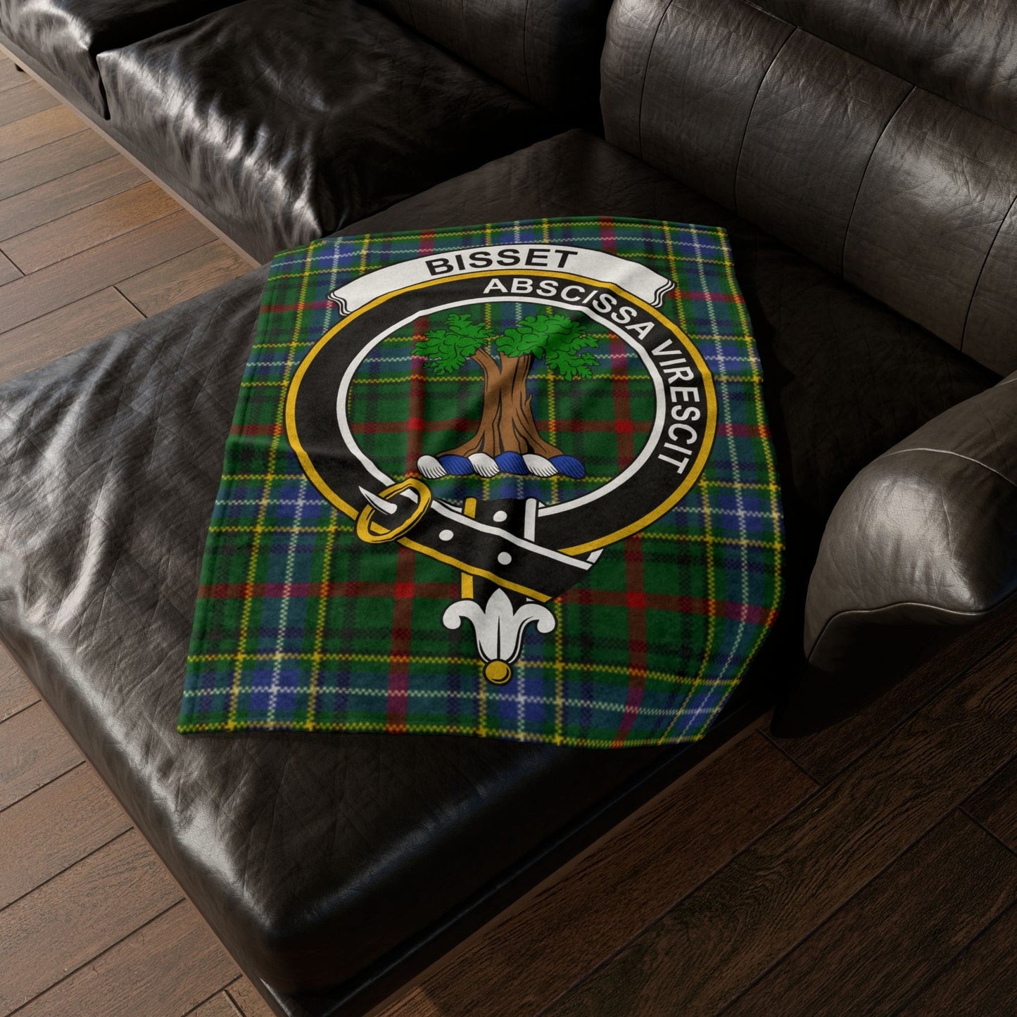 Bisset Clan Crest Tartan Scottish Throw Blanket