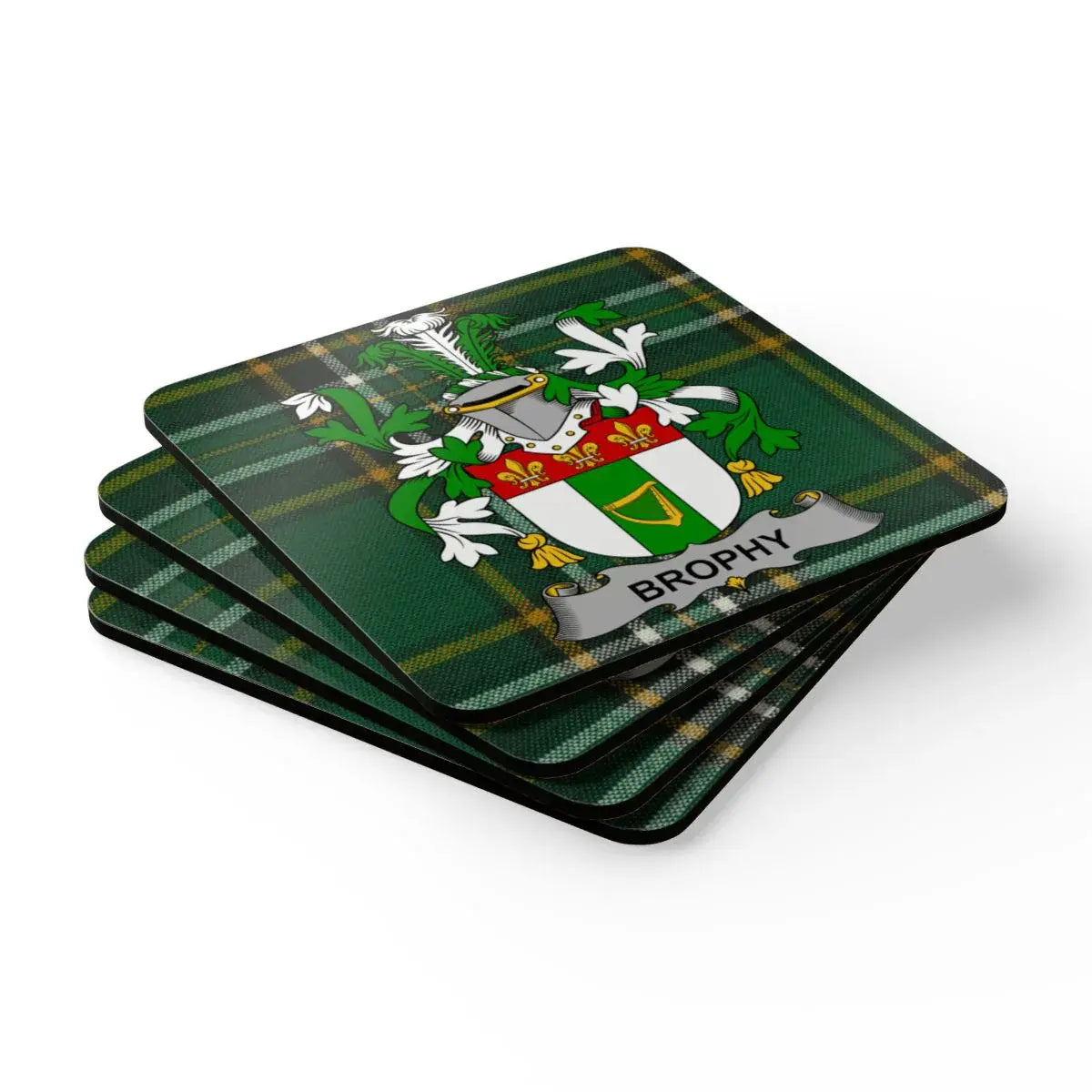 Brophy Family Crest Green Plaid Square Coasters product type